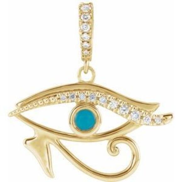 14K Yellow Gold Natural Turquoise .08 CTW Natural Diamond Eye of Horus Pendant